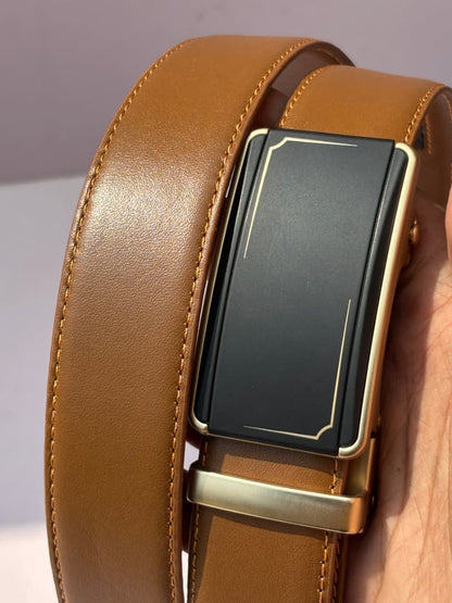 Real Full Grain 100 % Cow Leather, Not Artificial Premium Auto Lock Belt - Mustard – Soft, Durable, Elite