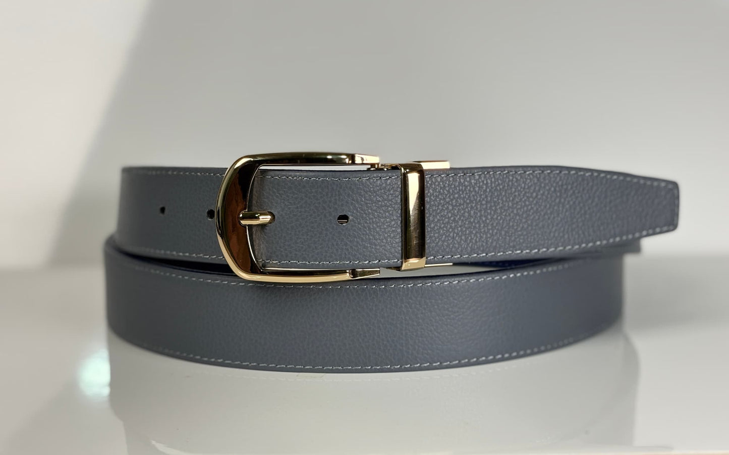 2-in-1 Double-Sided Natural Cow 100 % Leather Belt - Blue & Grey- No Peeling or Cracking