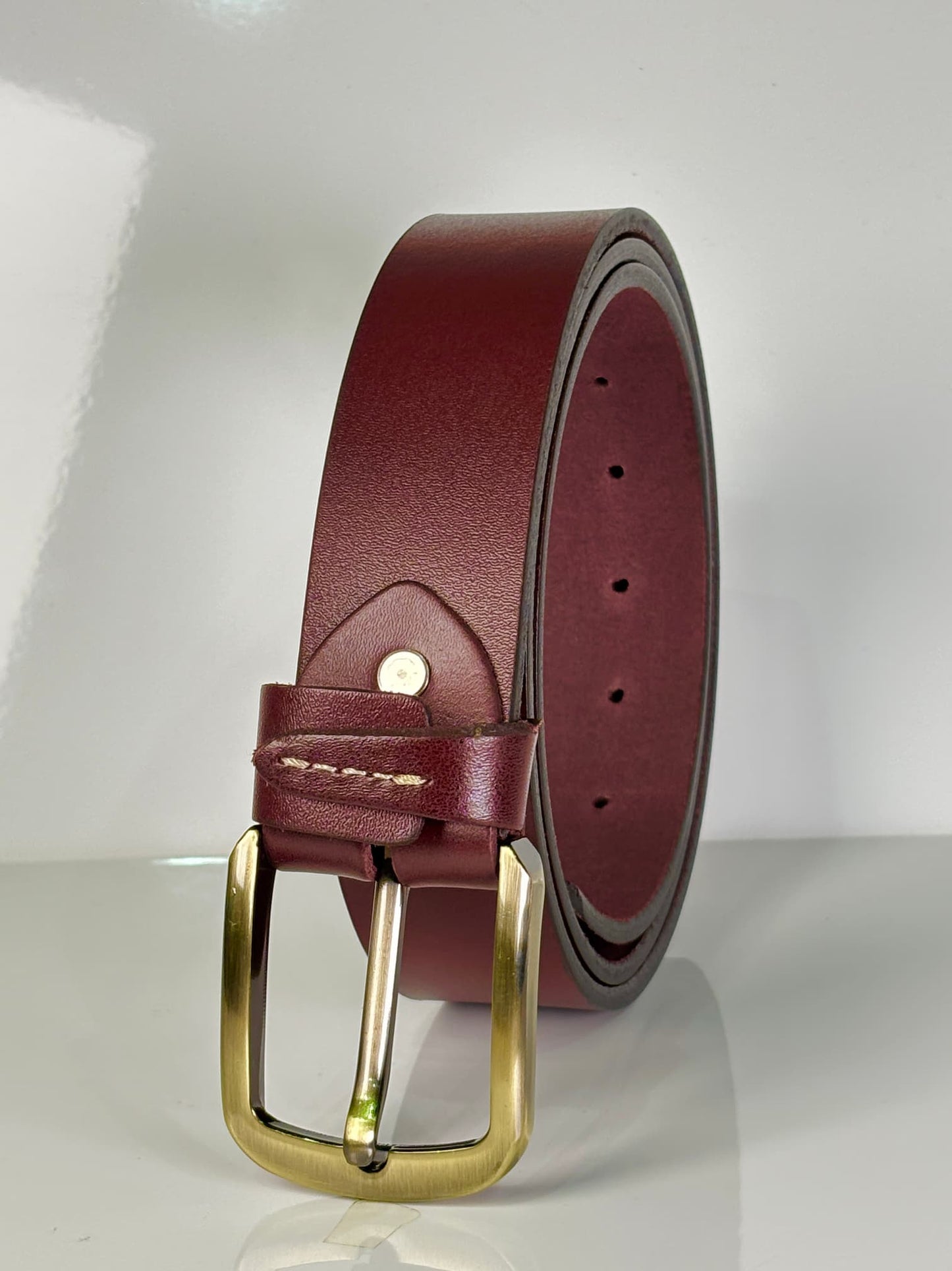 Lockzy Burgundy Full Grain Leather Belt – 40mm Jeans Belt