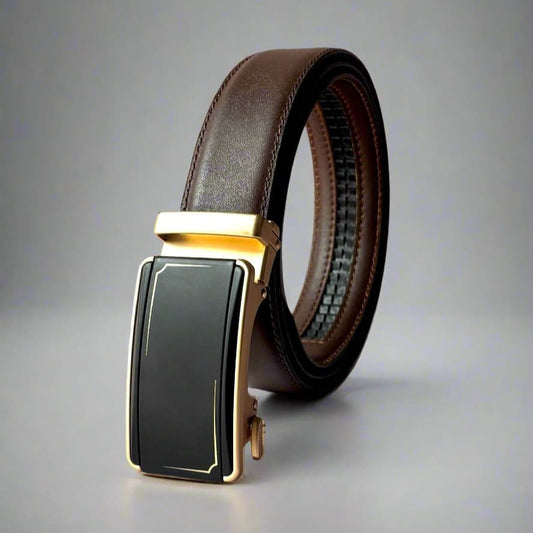 Real Full Grain 100% Cow Leather, Not Artificial Premium Auto Lock Belt – Dark Brown – Soft, Durable, Elite
