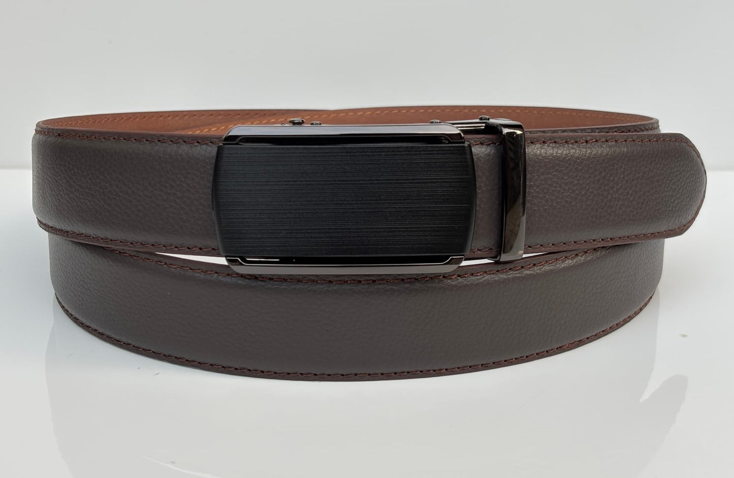 Auto Lock Full Grain Natural Leather Belt - Exotic Eggplant (Aubergine)