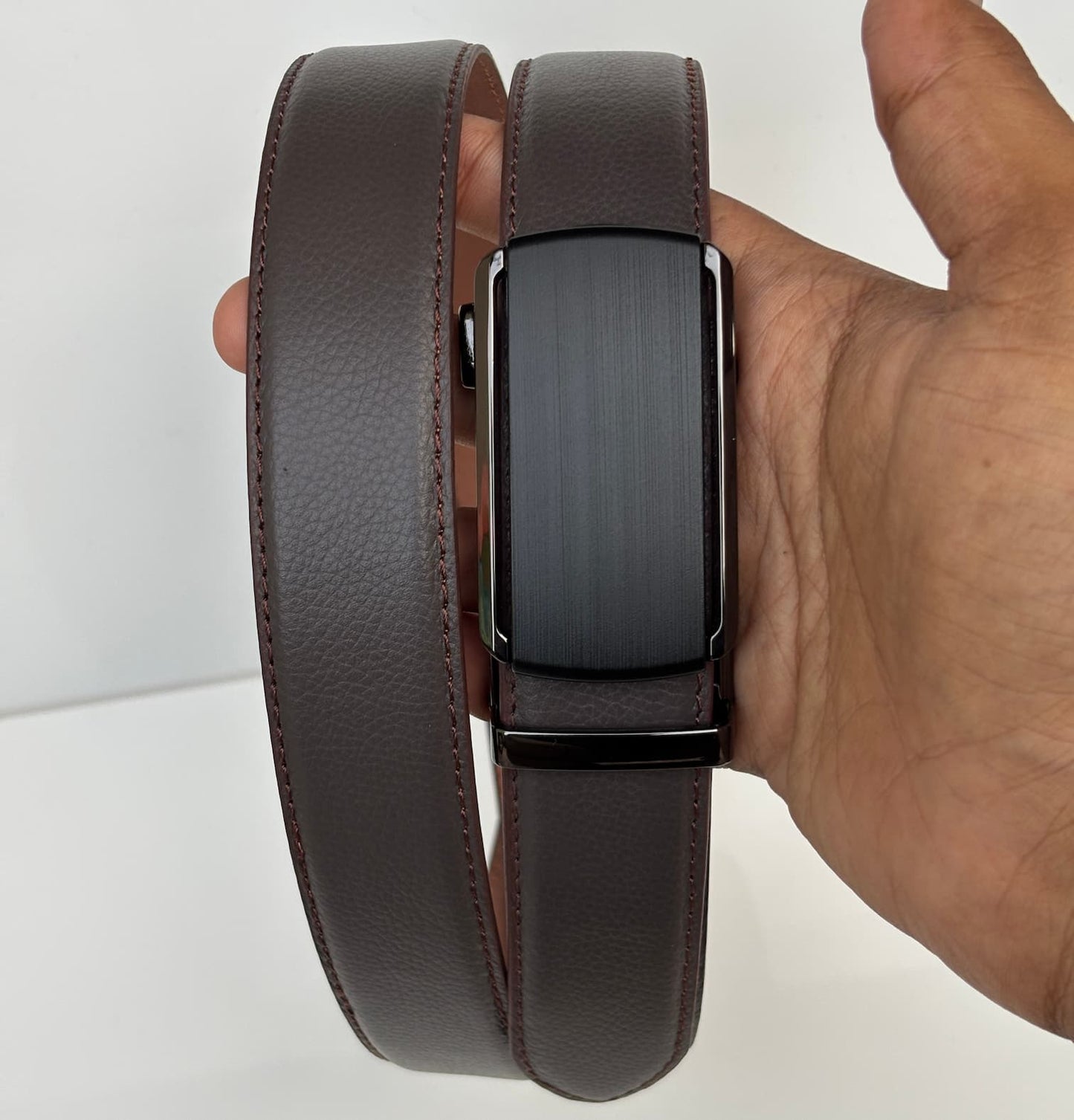 Auto Lock Full Grain Natural Leather Belt - Exotic Eggplant (Aubergine)