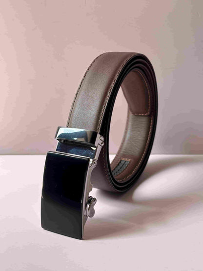 Real Full Grain 100% Cow Leather, Not Artificial Premium Auto Lock Belt – Dark Brown – Soft, Durable, Elite