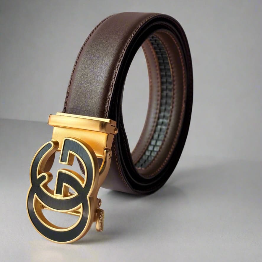 Real Full Grain 100% Cow Leather, Not Artificial Premium Auto Lock Belt – Dark Brown – Soft, Durable, Elite