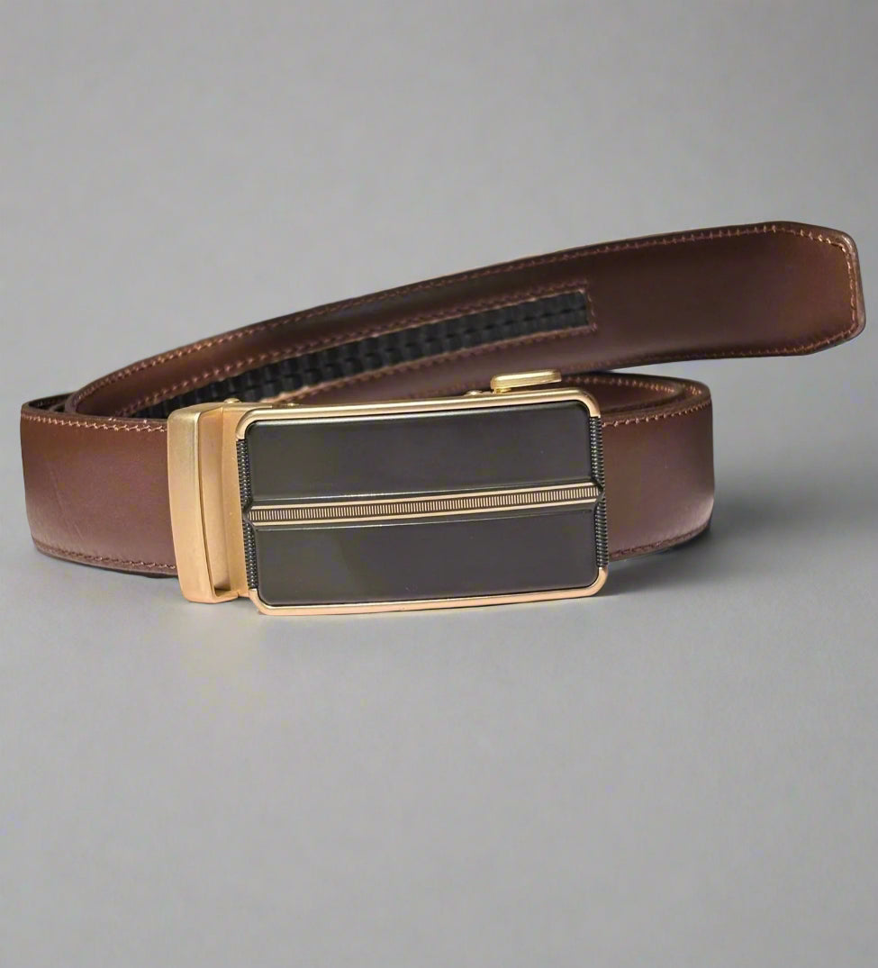 Real Full Grain 100% Cow Leather, Not Artificial Premium Auto Lock Belt – Dark Brown – Soft, Durable, Elite