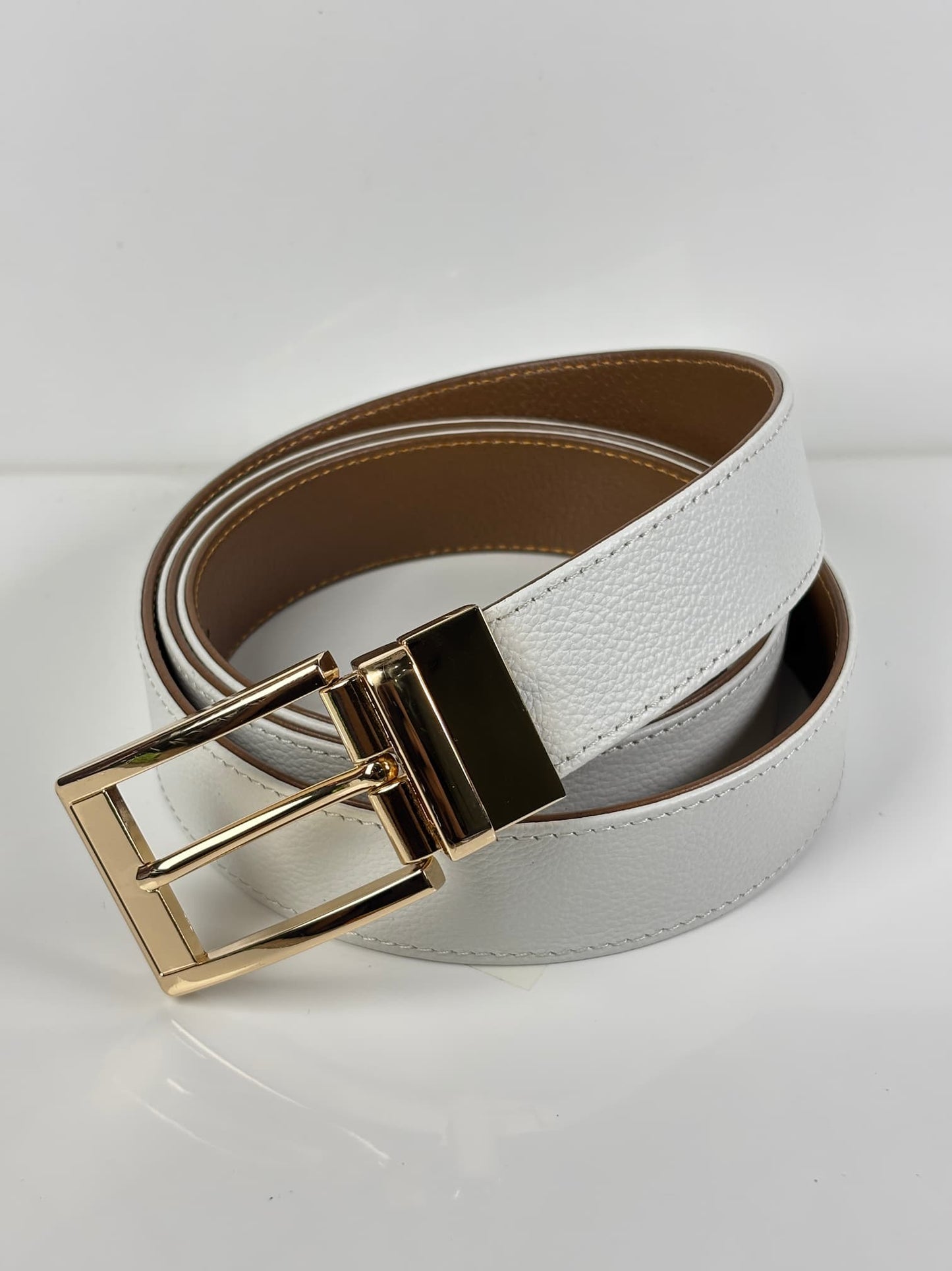 2-in-1 Rotatable Pure Leather Belt | White & Tan