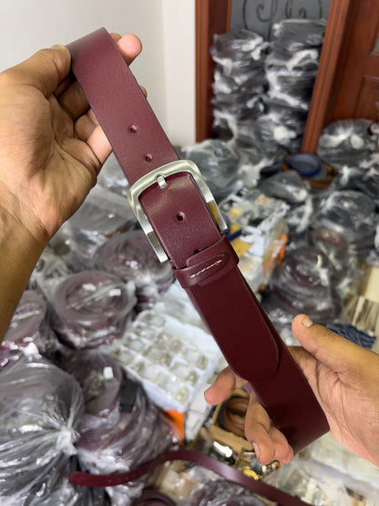 Full Grain Natural Leather Belt - Burgundy/Maroon - 40mm