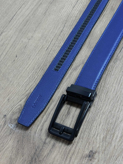 Auto Lock Full Grain Natural Leather Belt - Blue