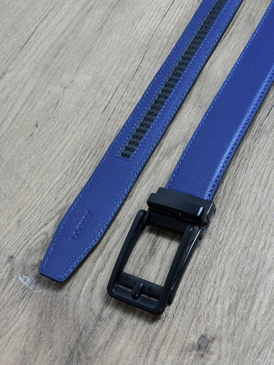 Auto Lock Full Grain Natural Leather Belt - Blue
