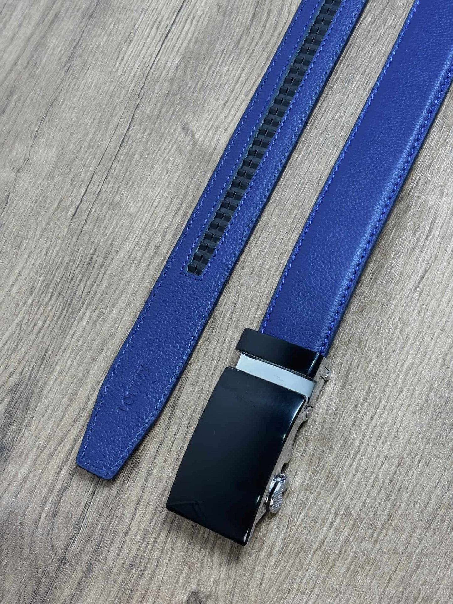 Auto Lock Full Grain Natural Leather Belt - Blue