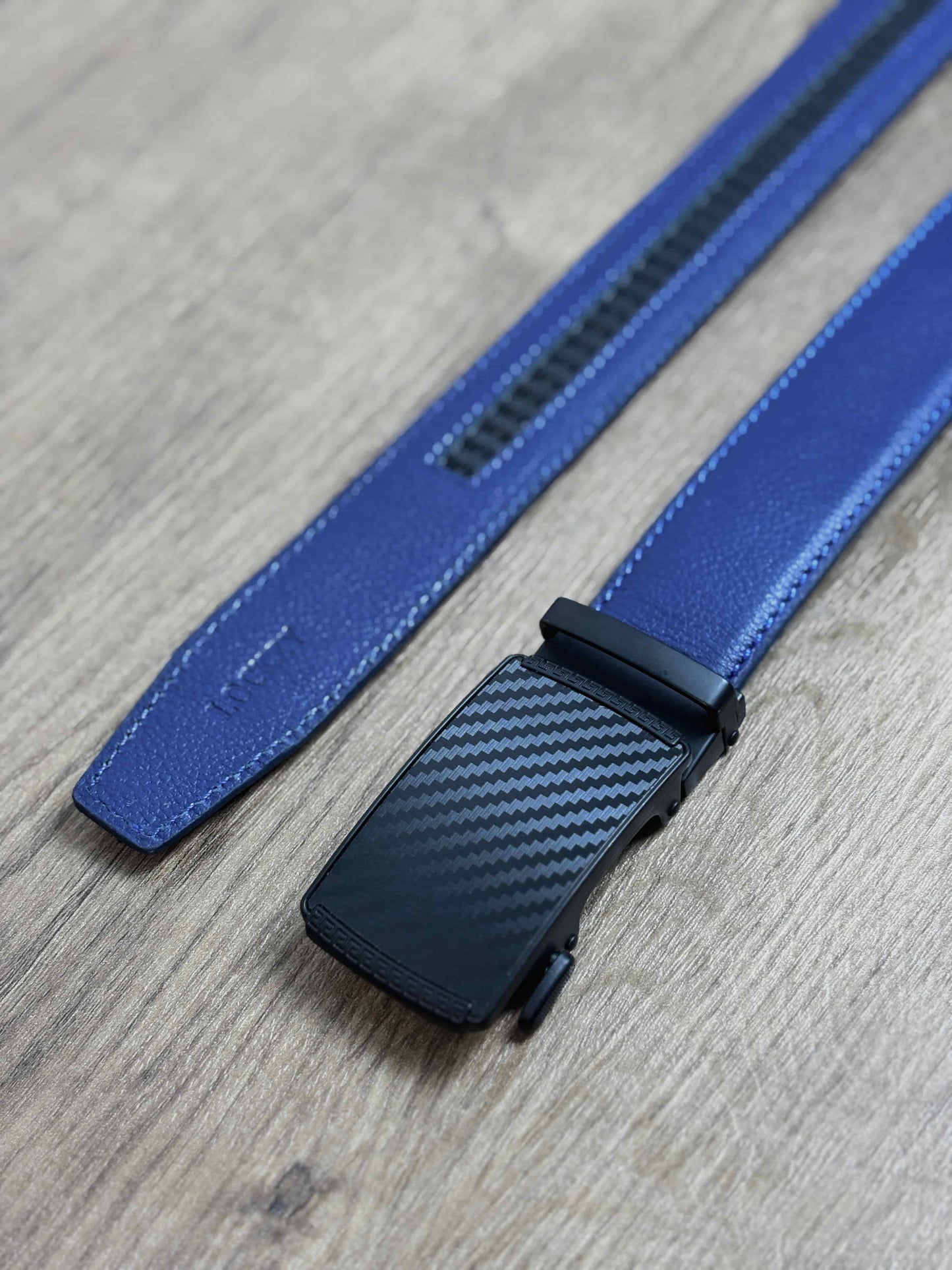 Auto Lock Full Grain Natural Leather Belt - Blue