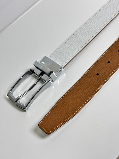 2-in-1 Rotatable Pure Leather Belt | White & Brown