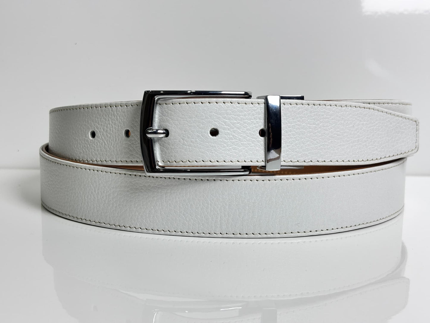 2-in-1 Rotatable Pure Leather Belt | White & Brown