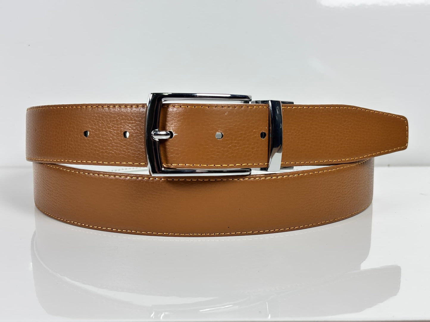2-in-1 Rotatable Pure Leather Belt | White & Brown