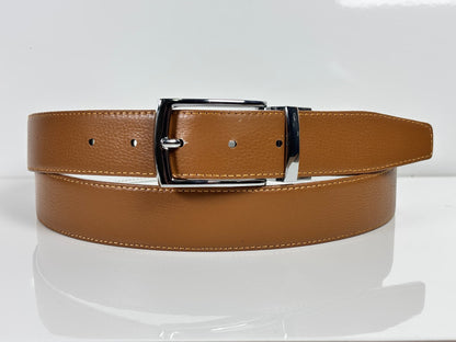 2-in-1 Rotatable Pure Leather Belt | White & Brown