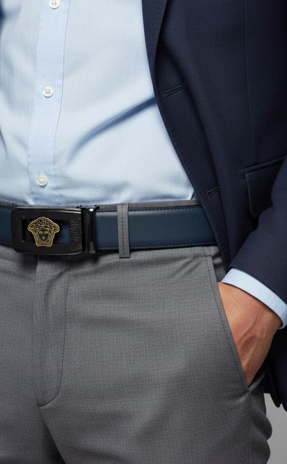 Real Full Grain 100% Cow Leather, Not Artificial Premium Auto Lock Belt – Blue – Soft, Durable, Elite