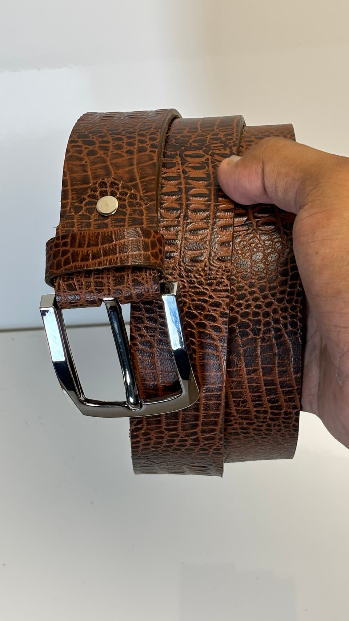 Full Grain 100%  Pure Leather Belt - No Peeling or Cracking - Best For Jeans- Crocuffalo Brown