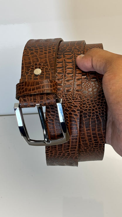 Full Grain 100%  Pure Leather Belt - No Peeling or Cracking - Best For Jeans- Crocuffalo Brown