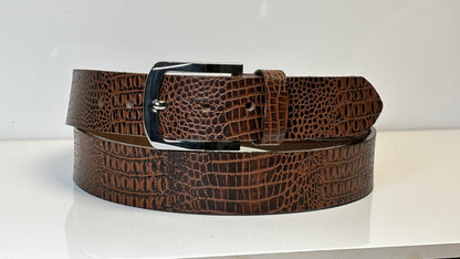 Full Grain 100%  Pure Leather Belt - No Peeling or Cracking - Best For Jeans- Crocuffalo Brown