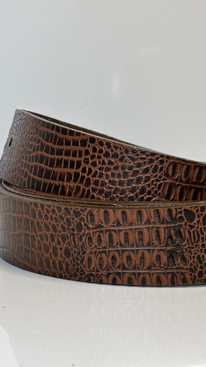 Full Grain 100%  Pure Leather Belt - No Peeling or Cracking - Best For Jeans- Crocuffalo Brown