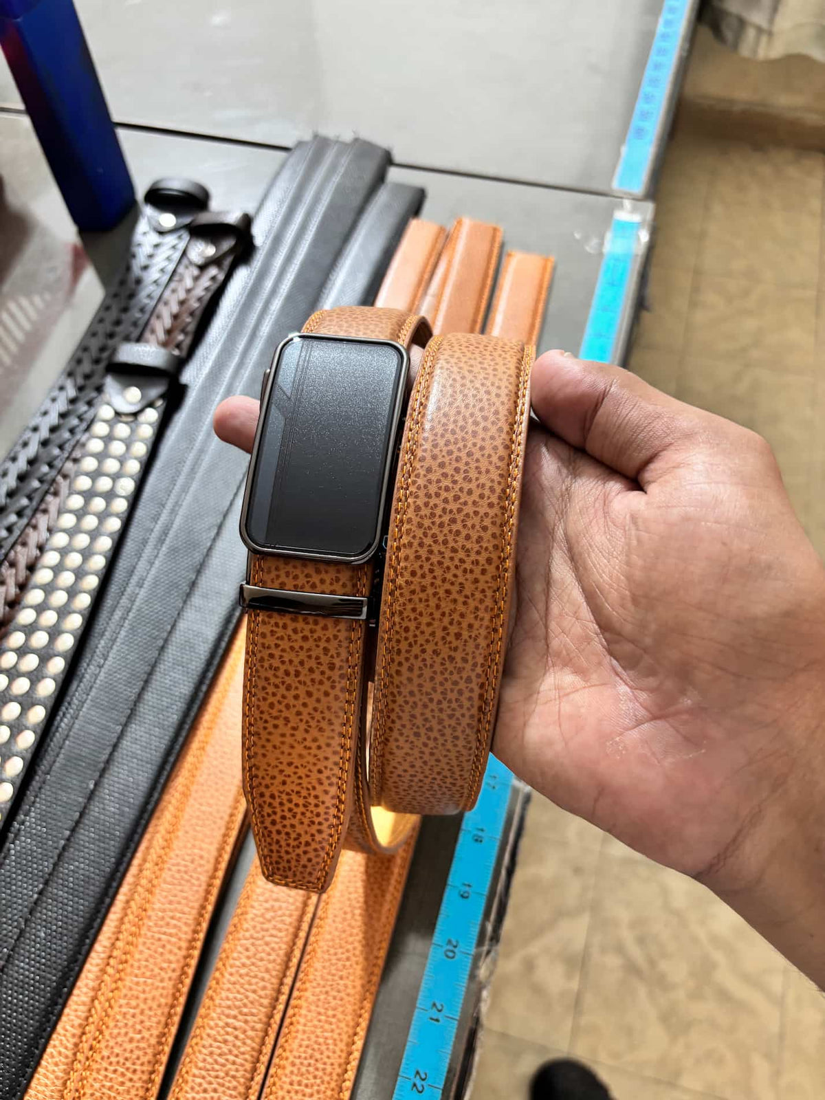 Tan Brown Auto-Lock Full Grain Leather Belt