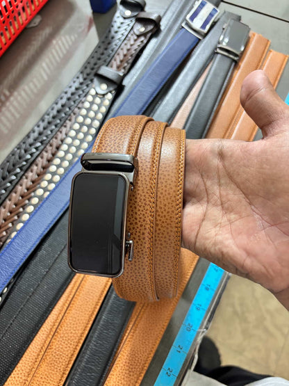 Tan Brown Auto-Lock Full Grain Leather Belt