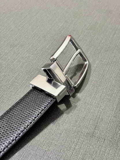 2-in-1 Double-Sided Cow Leather High Chrome Finish Belt - Perforated Black & Brown