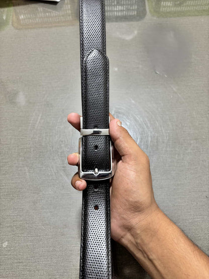2-in-1 Double-Sided Cow Leather High Chrome Finish Belt - Perforated Black & Brown