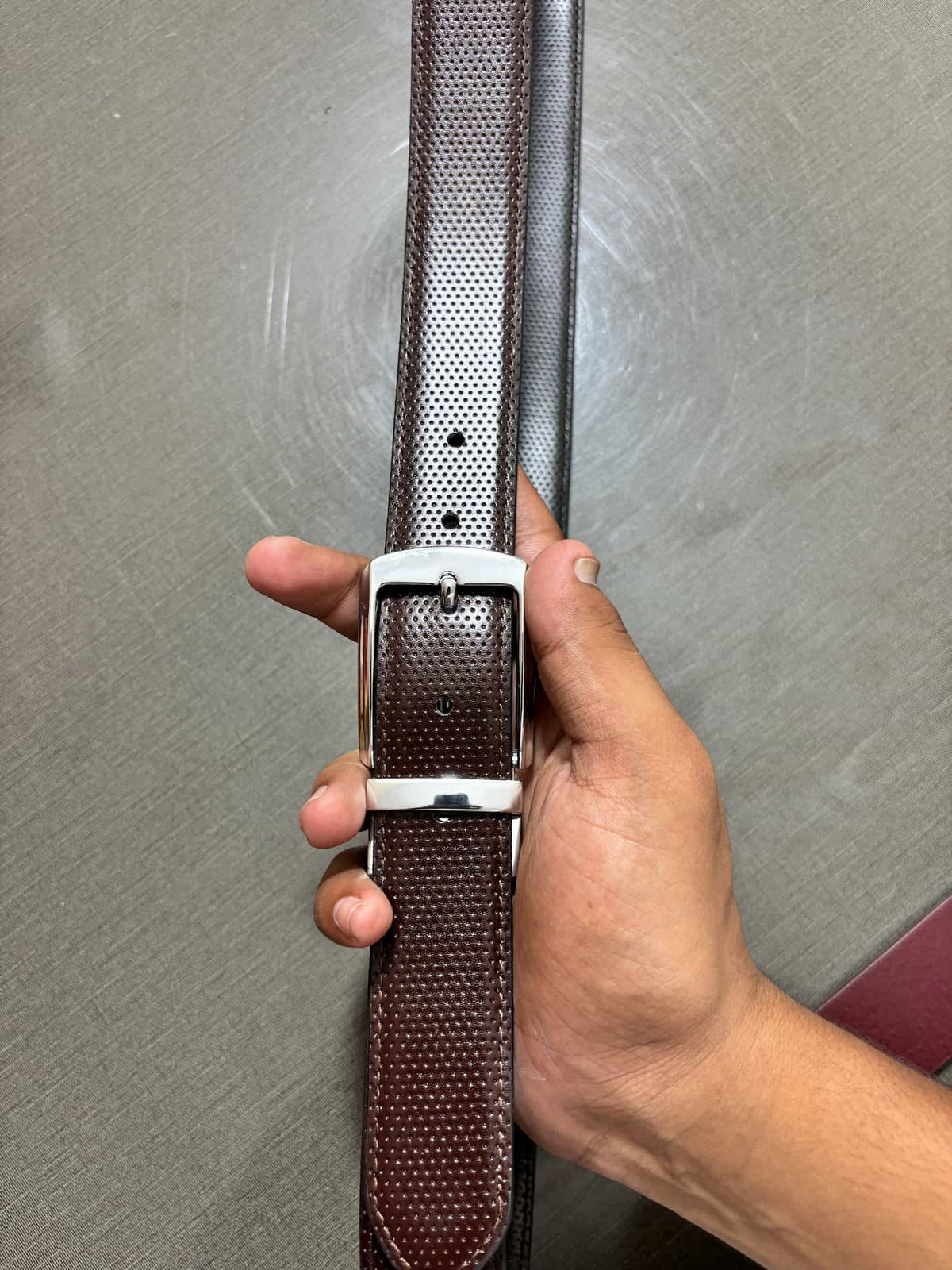 2-in-1 Double-Sided Cow Leather High Chrome Finish Belt - Perforated Black & Brown