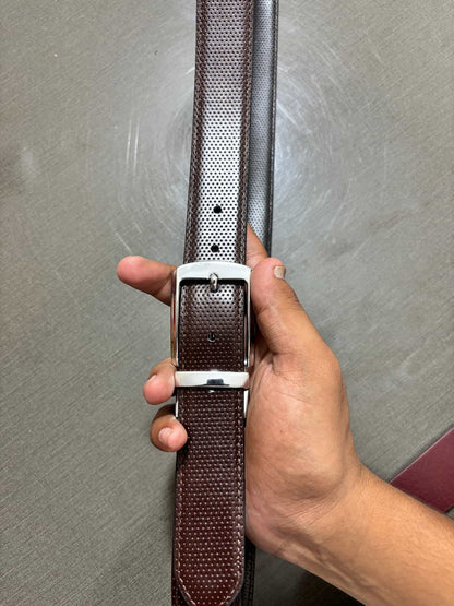 2-in-1 Double-Sided Cow Leather High Chrome Finish Belt - Perforated Black & Brown
