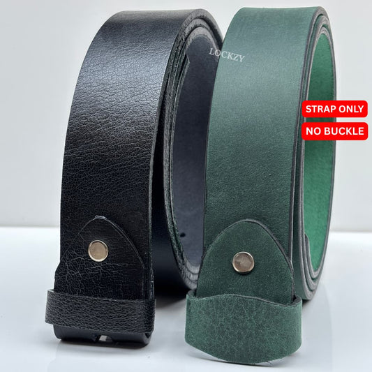 Lockzy Duo Pack: 40mm Black Full-Grain & Hunter Green Pull-Up Leather Straps | Premium Replacement Set | No Buckle