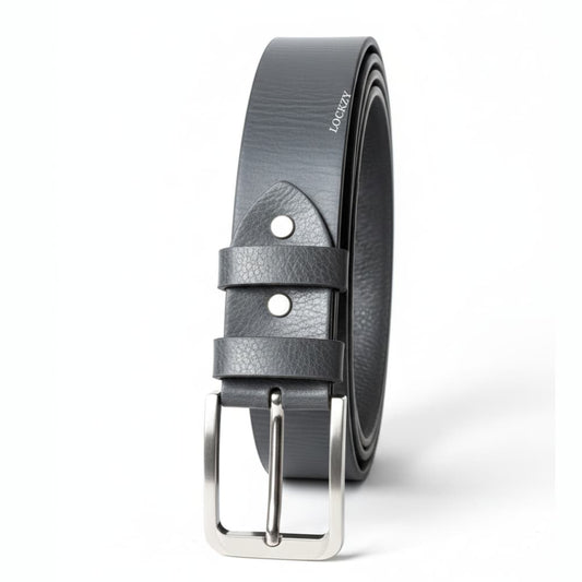 Lockzy Men’s 40mm Wide  Full Grain 100% Pull Up Pure Leather Belt – No Peeling or Cracking – Best for Jeans – Charcoal Grey