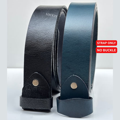 Lockzy Duo Premium 40mm Belt Straps | Jet Black Full-Grain & Deep Blue Pull-Up Leather | Genuine Replacement Set | No Buckle