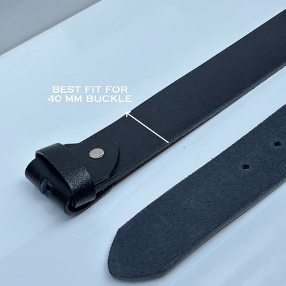 40 MM Only Strap No Buckle 100%  Pure Leather Strap - Black
