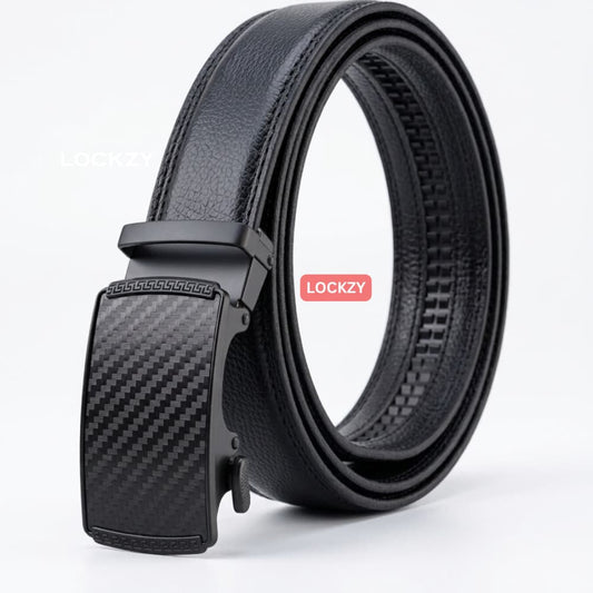 Lockzy Full Grain Leather Ratchet Belt - Premium, Durable, Elite Men’s Genuine Leather Top-Tier Hide Track Belt Black