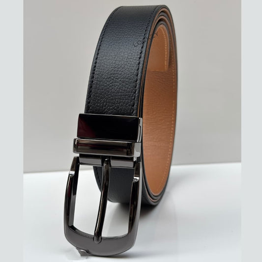 2-in-1 Double-Sided Real Cow Leather Natural Belt - Black & Camel