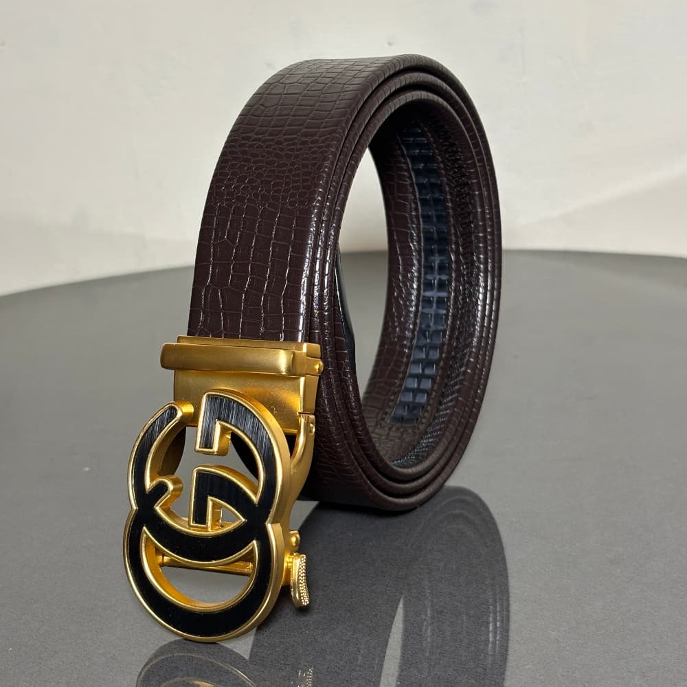 Imported Luxe Auto Lock Belt – Parttern Choclate Brown - Versatile Buckle Collection