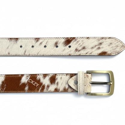 Premium Natural Brown & White Leather Belt with Hair