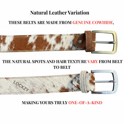 Premium Natural Brown & White Leather Belt with Hair