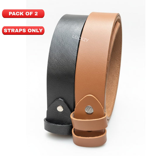 Pack of 2 - 40 MM Only Strap No Buckle 100%  Pure Leather Straps - Black & Clay Brown