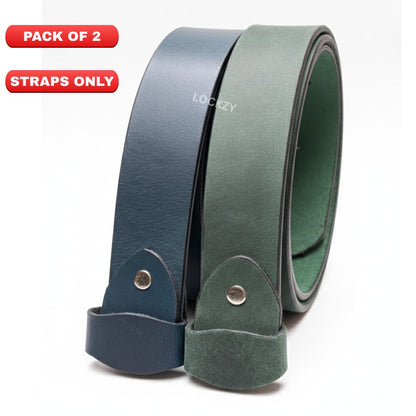 Pack of 2 - 40 MM Only Strap No Buckle Pull up Leather Straps - Blue & Green