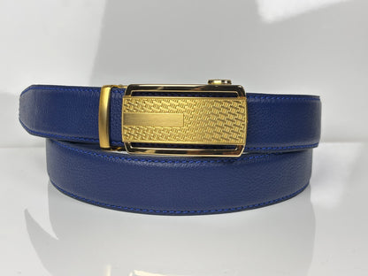 Auto Lock Full Grain Natural Leather Belt - Blue