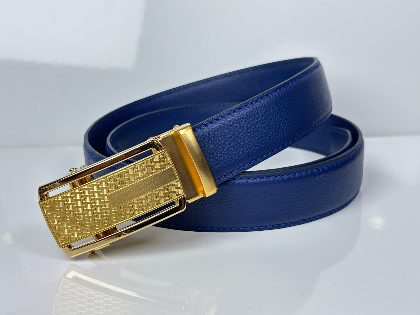 Auto Lock Full Grain Natural Leather Belt - Blue