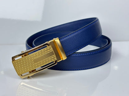 Auto Lock Full Grain Natural Leather Belt - Blue