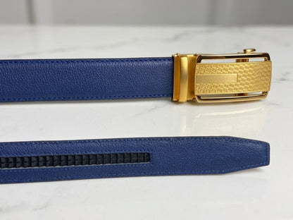 Auto Lock Full Grain Natural Leather Belt - Blue