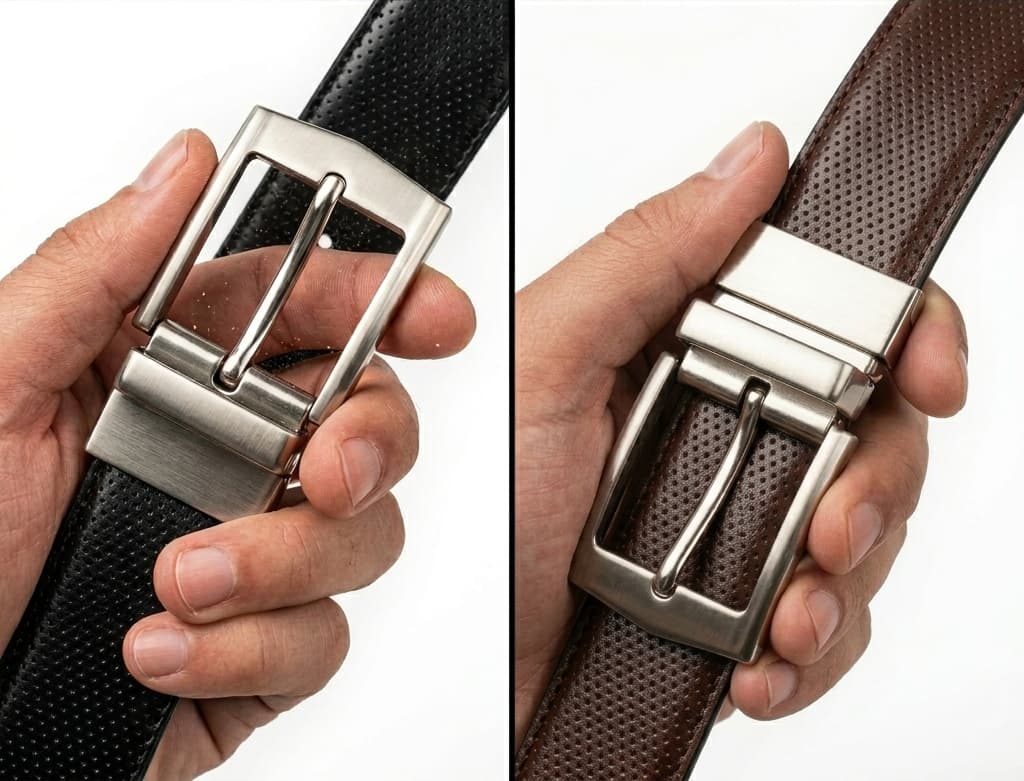 2-in-1 Double-Sided Cow Leather High Chrome Finish Belt - Perforated Black & Brown