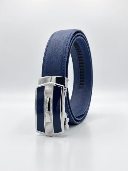 Auto Lock Full Grain Natural Leather Belt - Blue