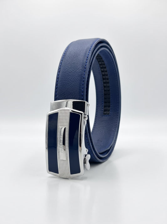 Auto Lock Full Grain Natural Leather Belt - Blue