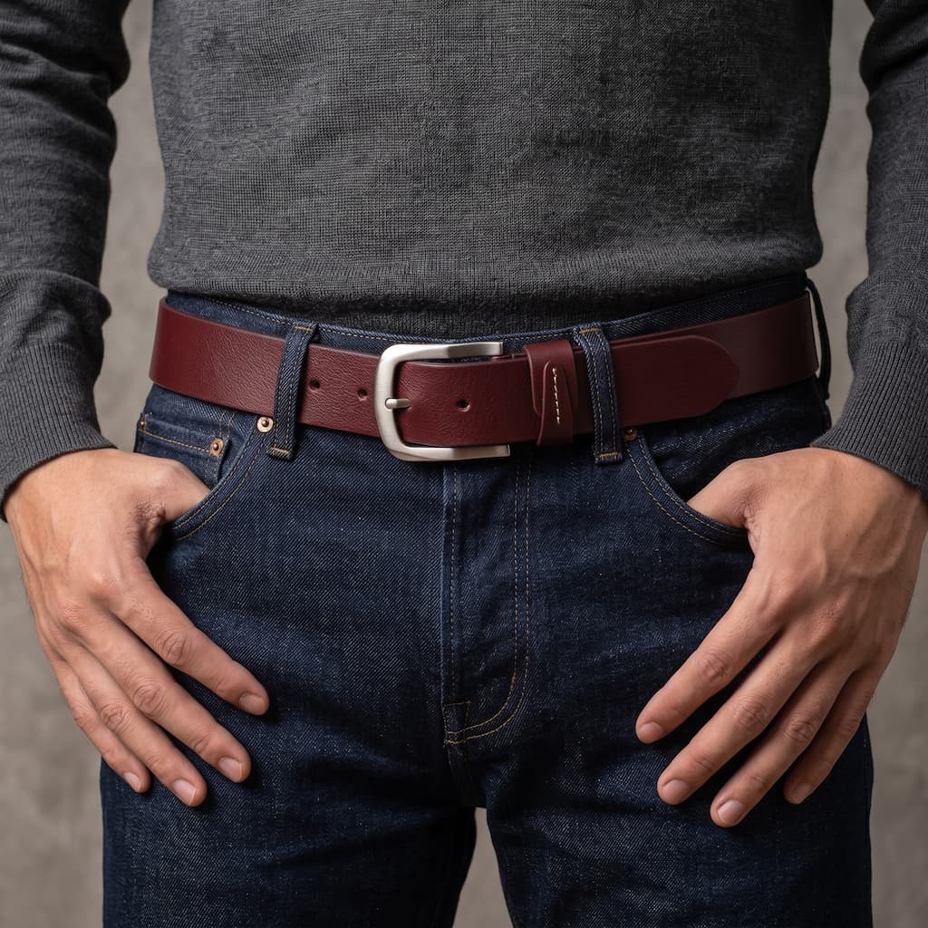 40mm Casual Width Maroon Pure Buffalo Leather Belt