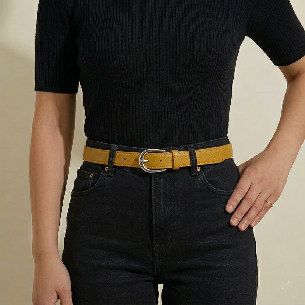 Lockzy Mustard 30mm Women’s Full Grain Leather Belt